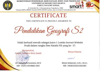 Juara 1 Lomba Inovasi Website Prodi Dies Natalies FIS UNY ke-57